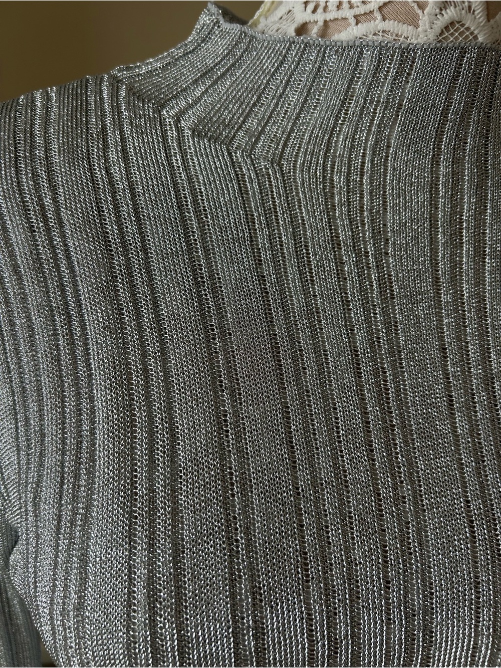 H&M Silver Ribbed Mock Neck Sweater - Picture 2 of 6